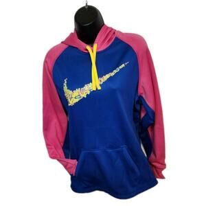Nike Women's Med Big Swoosh Therma-Fit Pink Blue Just Do It Hoodie Thumb Holes